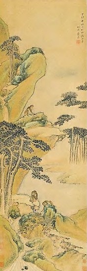 清 蔡嘉 松静猿戏图 轴