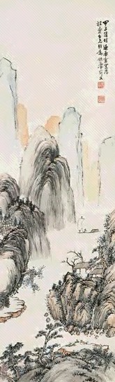 姚华 甲子(1924年)作 峡江归帆 立轴 设色纸本