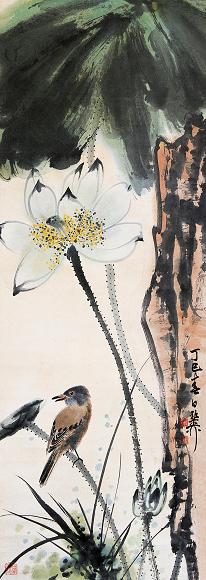 谢稚柳 荷间清趣图 立轴 设色纸本