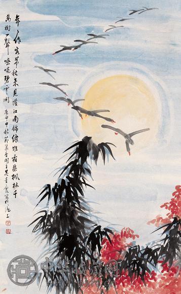 吴青霞 1980年作 芦雁 立轴 设色纸本