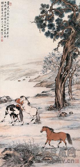 赵敬予 四骏图 立轴 设色纸本