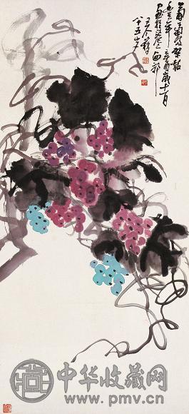 王个簃 1981年作 葡萄满架 立轴 设色纸本