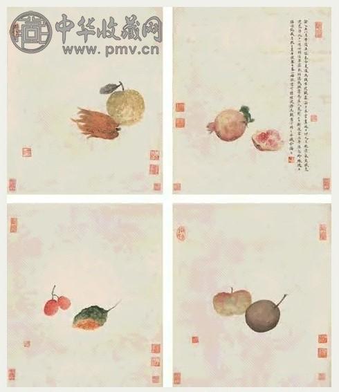 丁辅之 四时蔬果(4件) 镜心 设色纸本