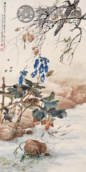 程璋 1931年作 草虫 镜心 设色纸本