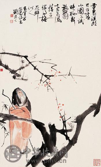 刘旦宅 1989年作 探梅图 立轴 设色纸本