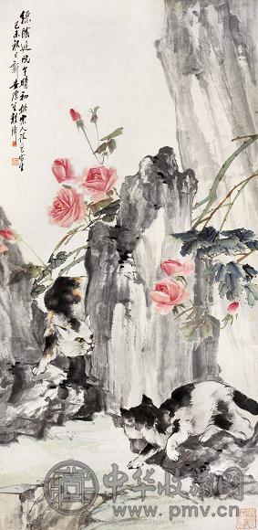 程璋 1919年作 绿荫庭院 立轴 设色纸本