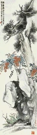 胡公寿 松石 立轴 纸本