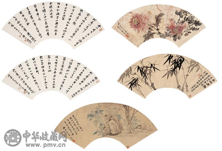 顾沄 等 花卉 扇面 设色纸本