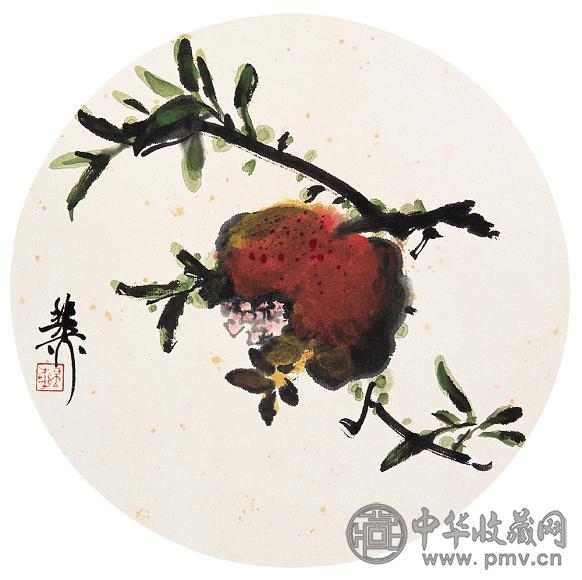 谢稚柳 多子图 团扇 设色纸本