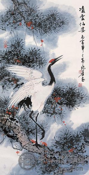 汤兆基 凌云僊姿图 立轴 设色纸本