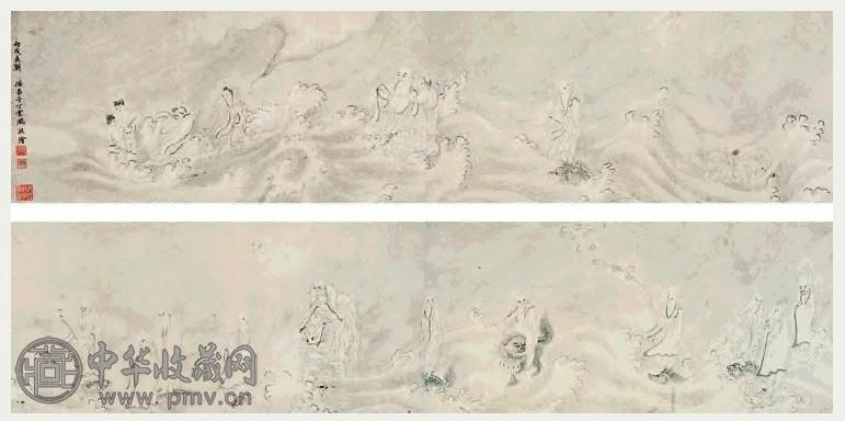 丁云鹏 罗汉图 手卷 纸本