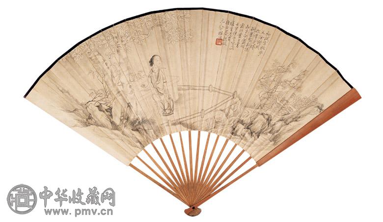 蔡铣 白描仕女 成扇 水墨纸本
