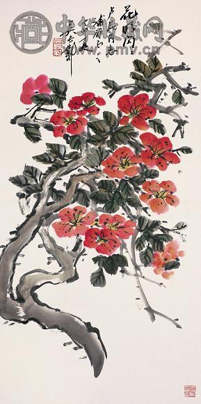 吴长邺 花卉 立轴 设色纸本