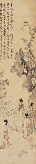 顾洛 坡公解颐 立轴 设色纸本