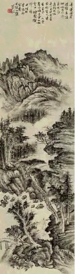 萧谦中 1934年作 山水 立轴 设色纸本