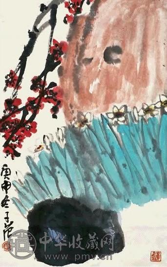 崔子范 花卉 立轴 设色纸本