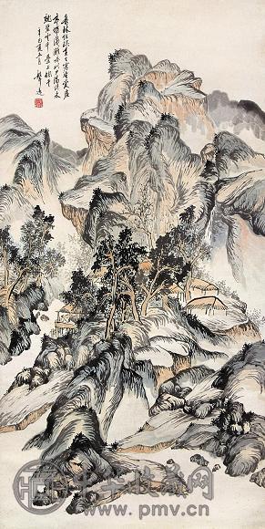 汪声远 坐爱虚亭图 立轴 设色纸本