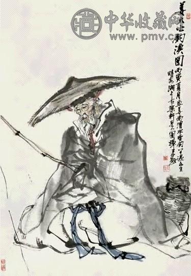 刘国辉 1986年作 姜太公垂钓图 立轴 设色纸本