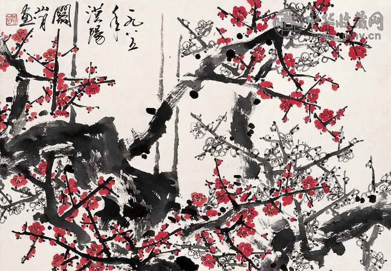 关山月 1985年作 梅花 镜心 设色纸本