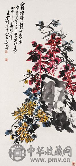 王个簃 1983年作 霜阶冷艳 立轴 设色纸本