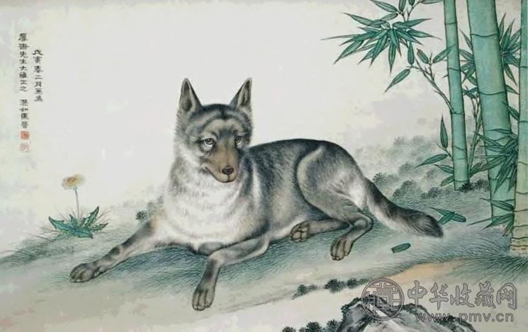 近现代 马晋 竹荫卧犬 轴