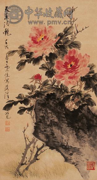 乔木 1982年作 牡丹 立轴 设色纸本