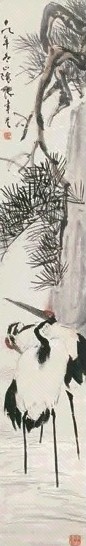 张聿光 1930年作 松鹤图 立轴 设色纸本