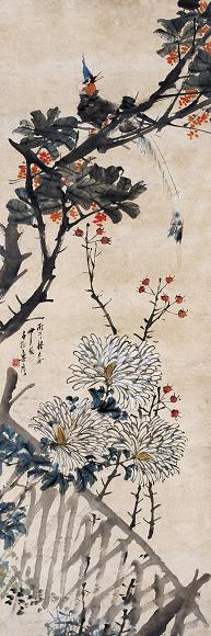 沙馥 1906年作 天竺报喜 立轴 设色纸本