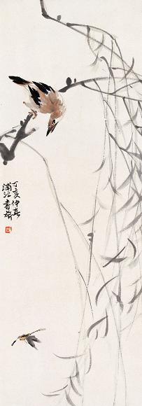 张书旂 1947年作 花鸟 立轴 设色纸本