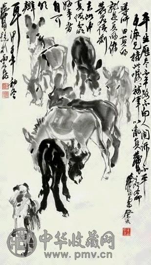 黄胄 1984年补画 群驴图 立轴 水墨纸本