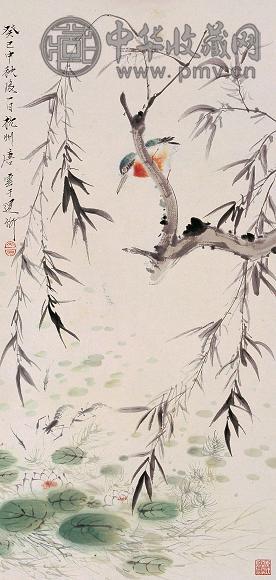 唐云 1953年作 花鸟 立轴 设色纸本