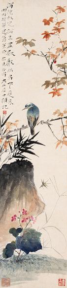 唐云 等 花鸟 立轴 设色纸本