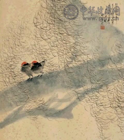 陈树人 1929年作 柳荫双禽 立轴 设色纸本