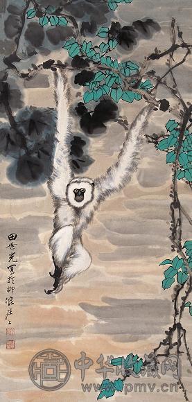 田世光 猿戏图 立轴 设色纸本