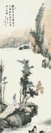 蒋兆和 萧琼 1945年作 疎林琴韵图 图轴 纸本设色