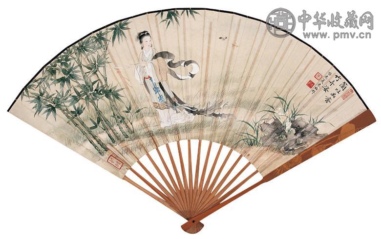 朱梅邨 马公愚 弄蝶图 楷书临兰亭序 成扇 设色纸本