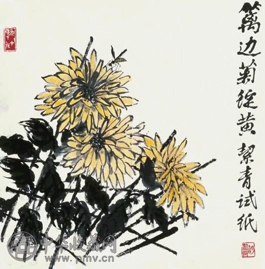胡絜青 花虫 立轴 纸本