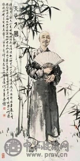 何家英 2002年作 天心月圆 立轴 设色纸本