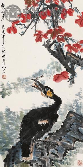 唐云 庚午(1990年)作 秋江鱼获 立轴 设色纸本