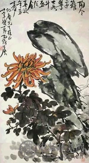 谢公展 菊石图 立轴 设色纸本