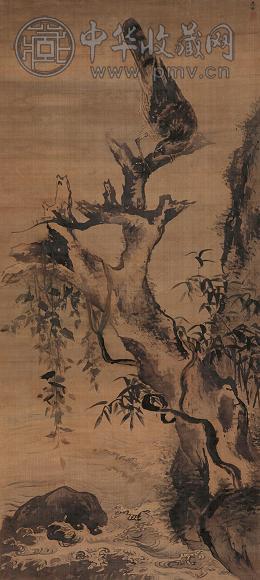 高其佩 枯树栖鹰图 立轴 设色绢本