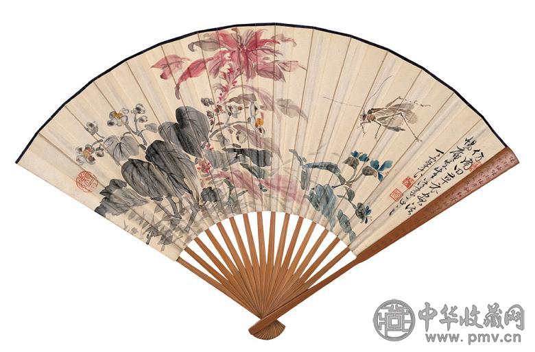 丁宝书 秋色佳 成扇 设色纸本