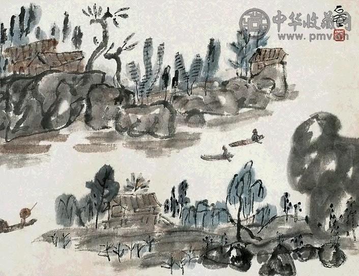 近现代 陈子庄 双舟过溪图 镜心