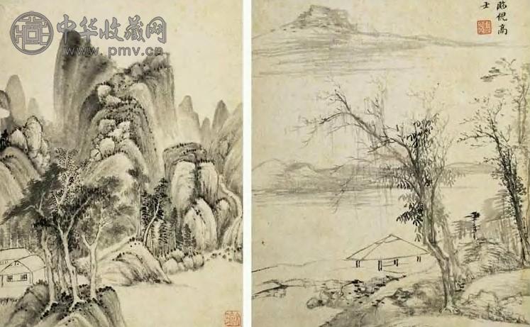 清 王鉴 山水 册页(12开选2)