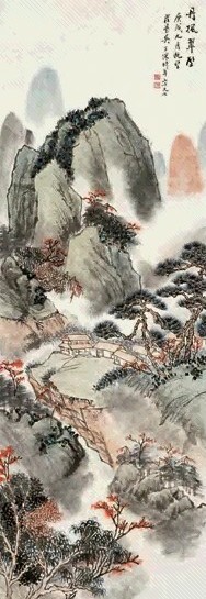 吴华源 丹枫翠壁 立轴 设色纸本