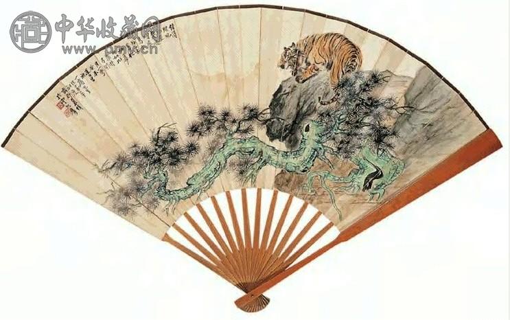慕凌飞 1943年作 松崖虎啸 扇面 设色纸本
