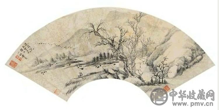 黄易 山水 扇面 洒金