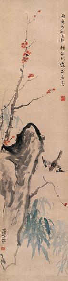 吕凤子 1920年作 竹雀图 镜心 设色纸本