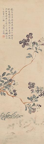 改琦(款) 花卉游鱼 立轴 设色绢本