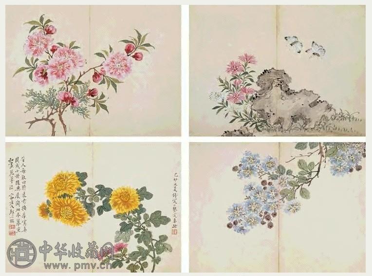 邹一桂 花卉 册页 (8幅选4) 设色纸本